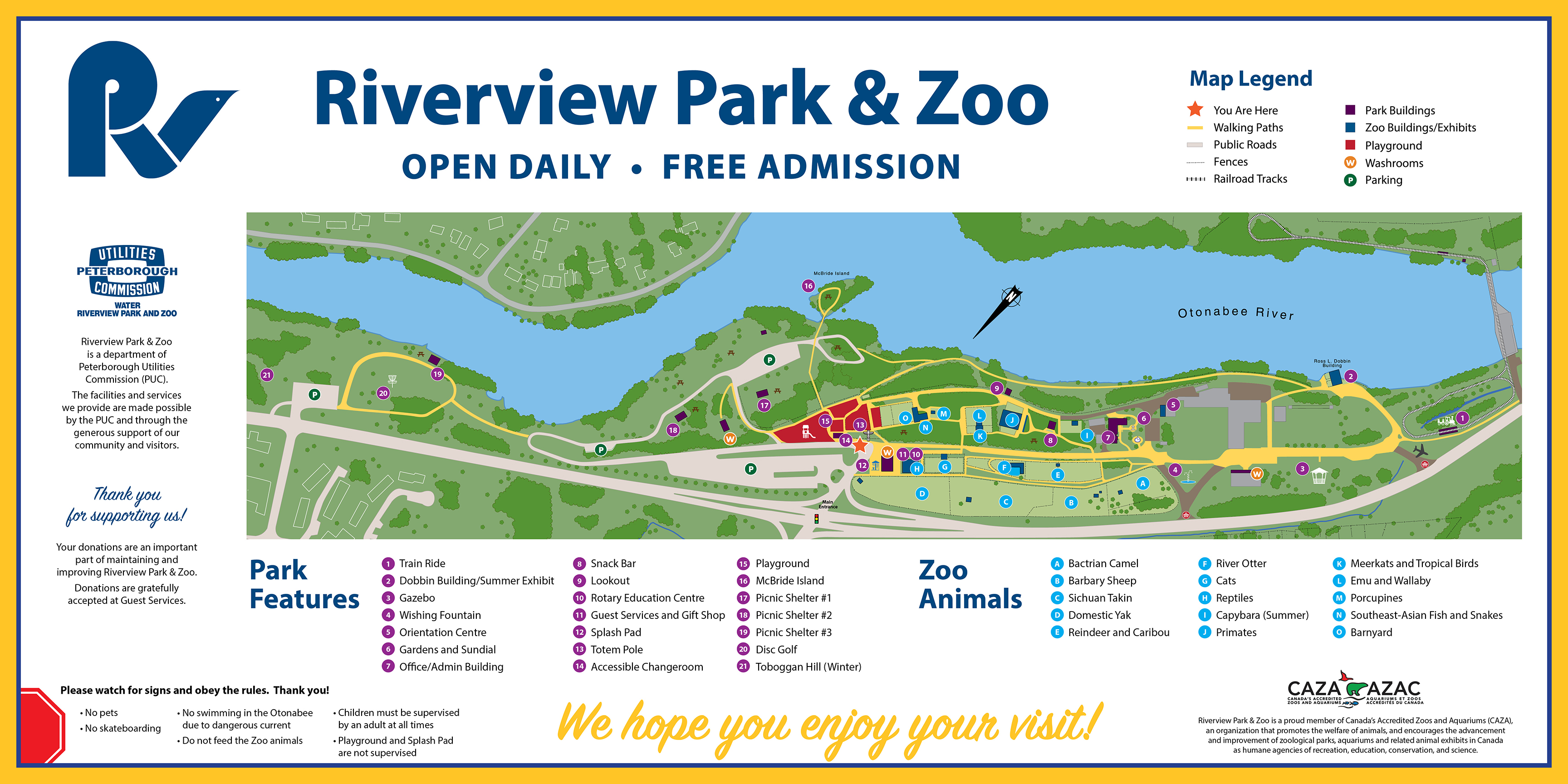 Park and Zoo Site Map and Legend to facilities and exhibits